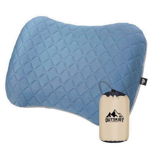 OUTSKIRT Inflatable Travel Pillow, 2-in-1 Camping Pillows for Sleeping, Ergonomic & Lightweight Small Backpacking Pillow for Travel, Hiking, Camping & Outdoor Activities, Blue