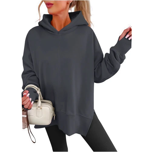 ANRABESS Womens Oversized Hoodies Long Sleeve Fleece Side Slit Hooded Sweatshirts Pullover 2026 Fall Outfits Y2K Clothes