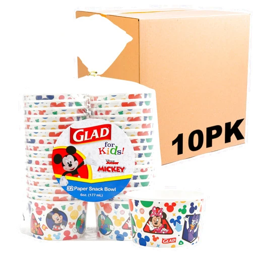 Glad for Kids Disney Mickey and Friends 6oz Paper Snack Bowls, Lids Not Included | Disney Mickey Mouse Paper Snack Bowls, Kids Snack Bowls| Kid-Friendly Paper Snack Cups, 32 Count - 10 Pack