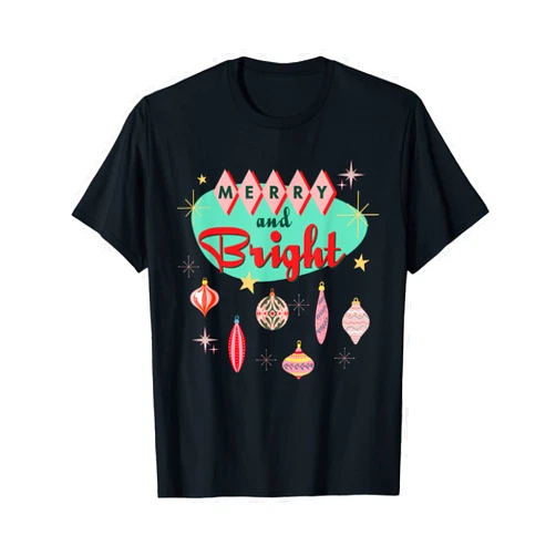 Beans Hot Tees Retro Merry and Bright Mid-Century Modern Christmas Ornament T-Shirt
