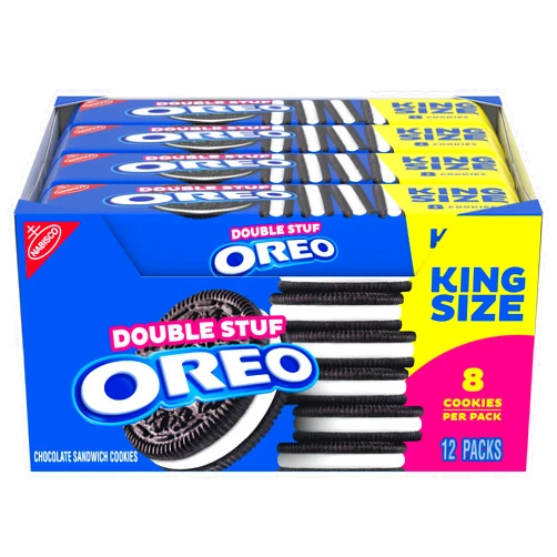 OREO Double Stuf Chocolate Sandwich Cookies, King Size, 12 Snack Packs (8 Cookies Per Pack)