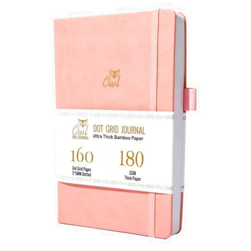 BUKE A5 OWL Dot Gird Journal Dotted Notebook 160 Pages, Size 5.7X8.2 Inch, 180 GSM Ultra Thick Bamboo Paper, Drawing Sketchbook(PINK)