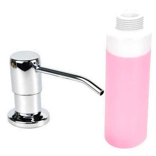 YOFOCOO Soap Dispenser for Kitchen Sink, Chrome Built in Sink Soap Dispenser, Stainless Steel Kitchen Soap Pump Head with 17oz Bottle