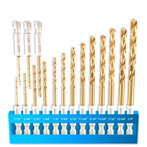 ARESMRO Hex Shank Drill Bit Set (13Pcs Set+3 Pcs Free), Premium 4341 HSS Titanium Impact Hex Drill Bits for Wood, Steel, Metal, Plastic, Quick Change Design (1/16-1/4)