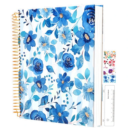 CAGIE Hardcover Spiral Notebook 8.5 x 11 Spiral Journal Notebooks College Ruled with Large Pockets Aesthetic Floral Note Book Spiral Bound Journals for Note Taking Women Writing School, 200 Pages