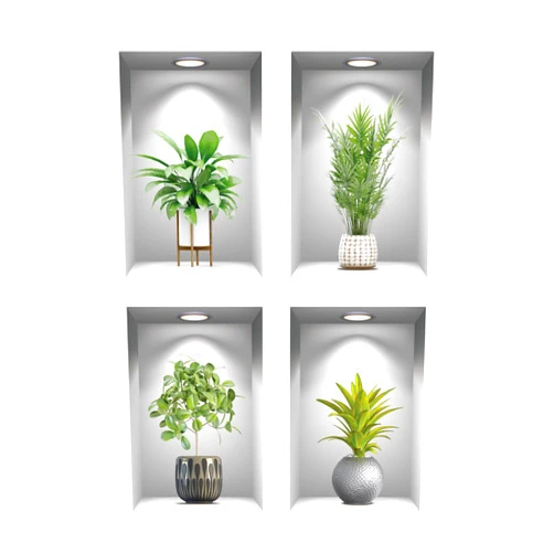 KaiSenWo 3D Creative Plant Wall Stickers Green Plants Wall Sticker Creative DIY Peel and Stick Removable Adhesive Wall Stickers for Home Art Room Bedroom Background Decoration (KSW-4p)