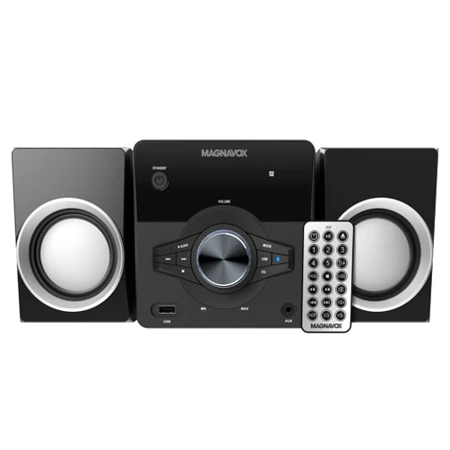 Magnavox MM442 3-Piece Top Loading CD Shelf System with Digital PLL FM Stereo Radio, Bluetooth Wireless Technology, and Remote Control in Black | Blue Lights | LED Display | AUX Port Compatible |