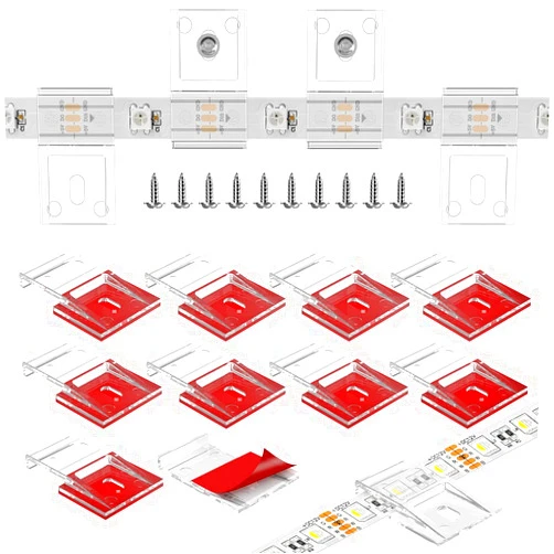 TYMXGHF transparent Strip Light Clips,Self Adhesive with Screws Mounting Holder,50Pcs LED Strong Fixing Clips And Screws For 0.47in/12mm Width IP30/65/ip67 2-6PIN Strip Lights,Fairy String,LED String