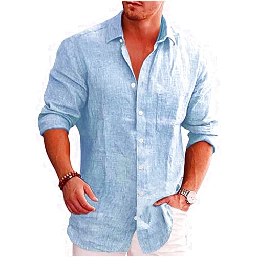 Thatrich Linen Shirts for Men Long Sleeve Button Up Summer Shirts Casual Oversized T Shirts Comfy Light Weight Beach Blouses