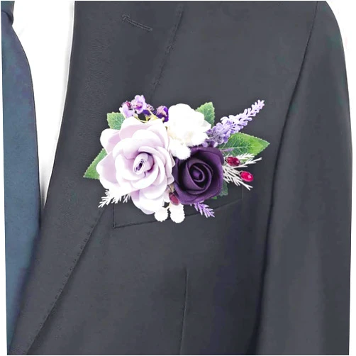 Roahosy Purple Pocket Boutonniere, Lilac Flowers Wedding Boutonniere with Holder Groom and Groomsmen Pocket Boutonniere for Wedding Ceremony, Anniversary, Formal Dinner Party, Prom