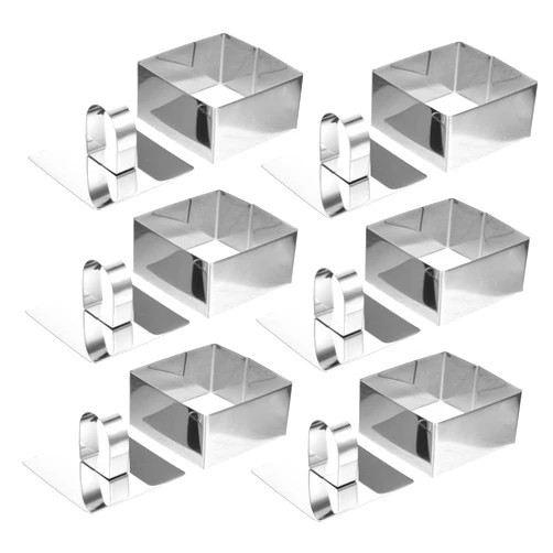 OKUMEYR 6 Sets Square Pastry Molds Stainless Steel Mousse Rings with Pusher for Cakes Desserts and English Muffins Baking Tool for Home Bakers