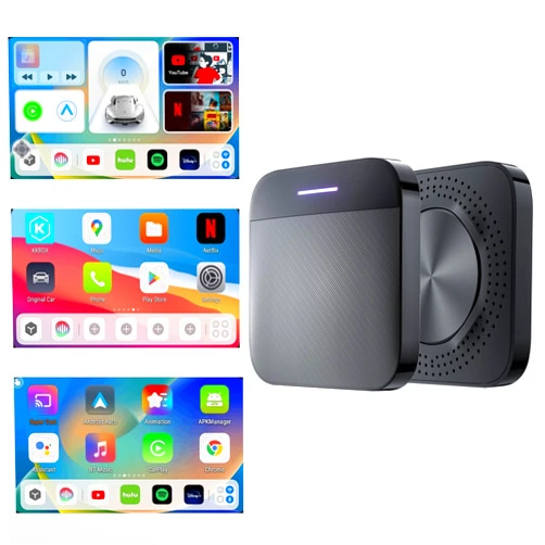 Ushilife Wireless Android Auto CarPlay Adapter Multimedia Video AI Box Built-in YouTube Netflix Google Play GPS Support HDMI Download Apps 4+64GB with SIM TF Card Port for OEM Factory Wired CarPlay