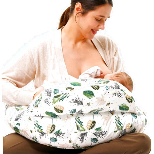 Momcozy Original Nursing Pillow for Breastfeeding, Plus Size Breastfeeding Pillows for More Support, with Adjustable Waist Strap and Removable Cotton Cover, Spring Leaves