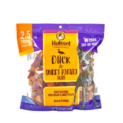 Hubert Premium Dog Treats Hubert Pet Gourmet Duck & Sweet Potato Wraps Dog Treats - 2.5 lbs - USA Inspected - for Small & Large Dogs