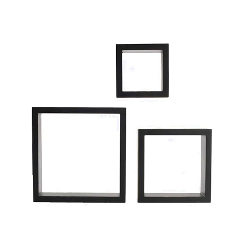 Lifetime Brands Melannco Floating Wall Square Cube Shelves for Bedroom, Living Room, Bathroom, Kitchen - Wood, Set of 3, Black