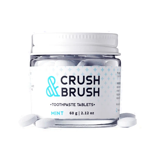 Nelson Naturals Crush & Brush Toothpaste Tablets, Mint Charcoal Flavor, 60g/80 Tablets, Organic, Silica & Xylitol Formula, Refreshing Fluoride-Free Toothpaste in a Glass Jar, Convenient for On-the-Go