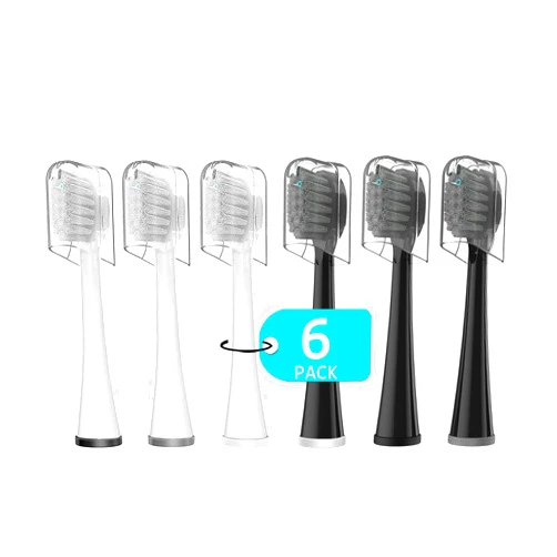 ZoCCee Replacement Brush Heads for Waterpick Sonic Fusion 2.0 Flossing Toothbrush with Cover, Compact, 3 Count White + 3 Count Black, Soft Bristles