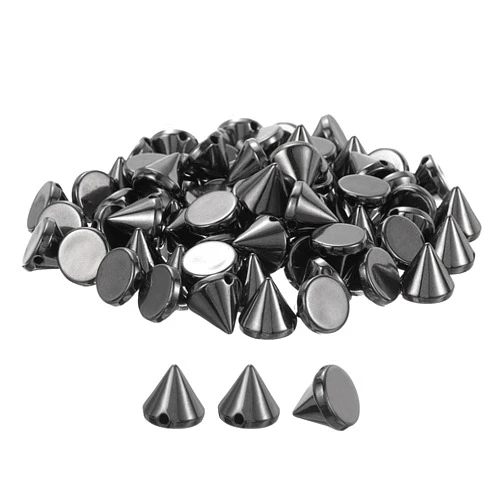 uxcell 100Pcs Acrylic Spike Cone Studs, 10x12mm Flat Back Sew on Glue on Punk Spike Beads for Garments, Shoes, Bags Embellishment (Metallic Black)