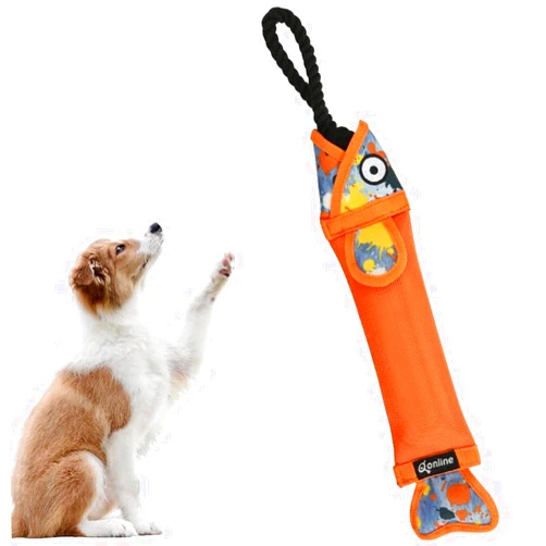 Qonline Bite Tug Toys with Durable Strings Inside,Interactive Toys for Medium and Large Dogs,Resistant Fire Hose Material Fetch & Puppy Training Toys,Best for Tug of War,Fish Style