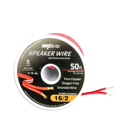 MaxBrite 50 ft. 16 Gauge Stranded Flexible Dual Conductor Bonded Zip Cord Wire, Oxygen Free Pure Copper - UL Listed Class 2