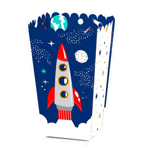 Big Dot of Happiness Blast Off to Outer Space - Rocket Ship Baby Shower or Birthday Party Favor Popcorn Treat Boxes - Set of 12