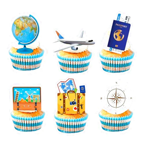 Egami 48pcs Travel Adventurer Cupcake Topper Picks Travel Adventurer Party Decoration Travel Adventurer Party Favors Travel Adventurer Party cake Decoration Supplies