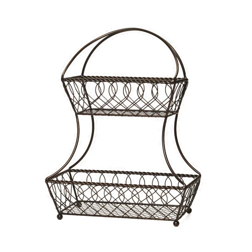 Gourmet Basics by Mikasa Loop and Lattice 2-Tier Flatback Metal Fruit Basket, Antique Black