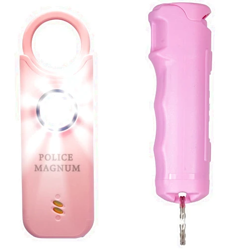 Police Magnum Personal Safety Alarm & Pepper Spray Combo Self Defense Pack for Women- Loud 135db Siren with Light & Max Strength Flip Top Pepper Spray Protection