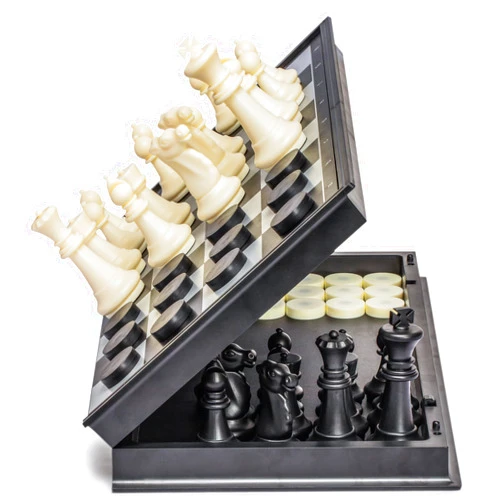 Yellow Mountain Imports Large 2-in-1 Travel Magnetic Chess & Checkers Board Game Set - 14 Inches - Folding, Portable, Multi-Game Set