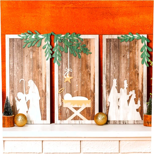Soaoo 3 Pcs Christmas wooden nativity scene wall decorations Farmhouse christian christmas Ornaments Rustic jesus nativity wall decor for Shelves Tables Xmas Decorations Indoor(Classic Color)