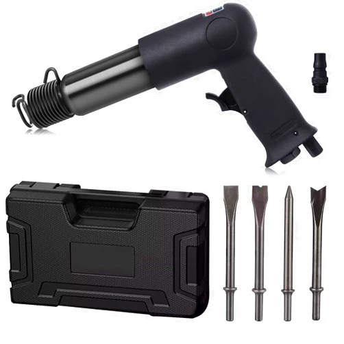 Aflybltol Long Barrel Air Hammer Kit, Includes 4 Types of Chisels, Quick-Change Retainer, and Lightweight Carrying Case, 2200 BPM, 3-5/8 Inch Stroke, Suitable for Machine Maintenance, Removing Screws