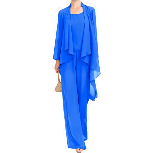 Qhdeikd Mother of The Bride Dresses Chiffon Wedding Guest Dresses for Women Mother of The Bride Pant Suits with Jacket