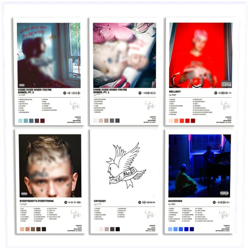VUIPAJQC Lil Poster Peep Album Cover Limited Edition Posters (Set of 6) Unframed 8inch X 12inch(20 X 30cm) Room Aesthetic Scannable Song Code Music Posters