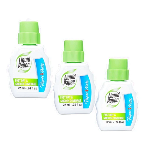 Paper Mate Liquid Paper Correction Fluid, Fast Dry & Smooth Coverage, White, Pack of 3