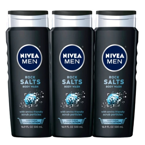 Nivea Men Deep Clean Rock Salts Body Wash, Exfoliating Rock Salt Body Wash, 3 Pack of 16.9 Fl Oz Bottles
