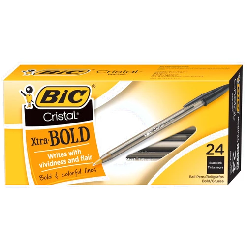 BIC Cristal Xtra Bold Ballpoint Pen, Bold Point (1.6mm) For Vivid And Dramatic Lines, Black, 24-Count