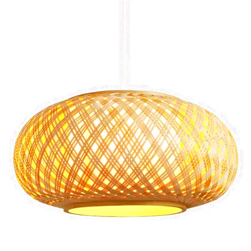 SHUICAO New Chinese Cross Bamboo Wire Lantern Chandeliers丨Bedroom Dining Room Living Room Oval Hanging Lamp丨LEDE27 Light Source Pendant Lightled丨Modern Simple Home Lighting Fixtures丨Diameter 50cm