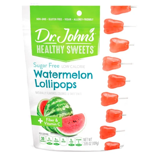 Dr. John's Healthy Sweets Dr. John’s Sugar Free Candy, Healthy Lollipops with Zero Sugar, Low Calorie Snacks, Keto Friendly Hard Candy Sweets, Watermelon Tooth, 14 Count, 3.85 OZ