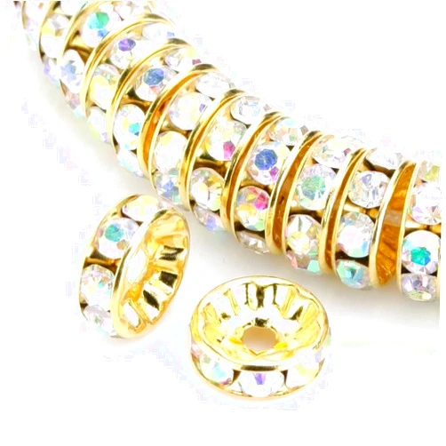Adabele 100pcs Adabele Grade A 6mm Crystal Rhinestone Rondelle Loose Beads (Crystal AB) Gold Plated Spacer for DIY Craft Jewelry Making CF7-602