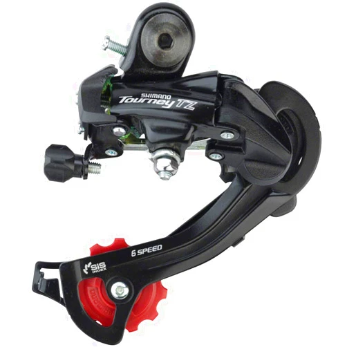 SHIMANO RD-TZ500 Tourney Rear Derailleur, Bracket Included, Red, 6 Speed
