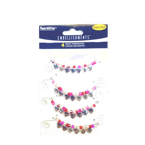 Paperbilities Embellishments, 4 Heart Expressions-Pewter Heart Charm Emb.