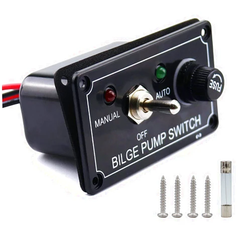 AMOMD 12V Bilge Pump Control Switch Panel 3-Way Manual/Off/Auto With LED Indicator 5A Fuse for Yacht Camper Truck Marine Boat
