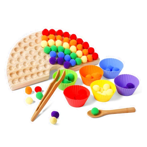Macabaka Board Beads Game Pine Wooden Rainbow Bead Maze Montessori Color Sorting Toys for Toddlers 1-3 Match Game