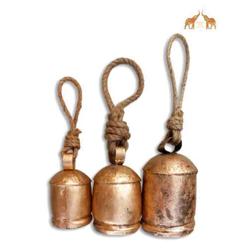 Mango Gifts Handmade Rustic Iron Tin Metal Vintage Harmony Bell - Country Style Large Relaxing Tranquil Wind Chimes for Christmas Hanging - Bells on Rope Set of 3 Pieces