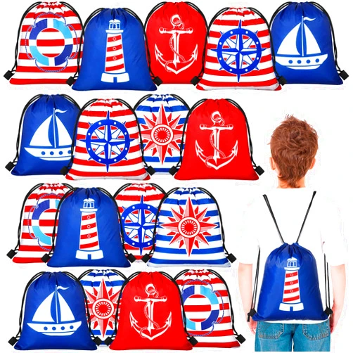 BBTO 18 Pieces Nautical Gift Bags Nautical Party Favors Nautical Drawstring Bags Cruise gifts for Nautical Party Supplies(Cool Style)