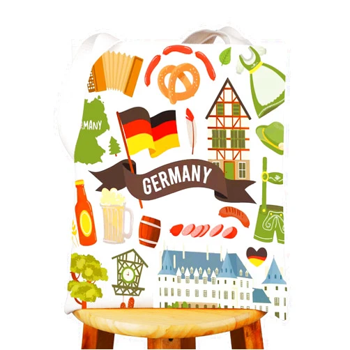 WZMPA Germany Trip Canvas Tote Bag - German Culture Themed Reusable Bag for Souvenirs and Gifts