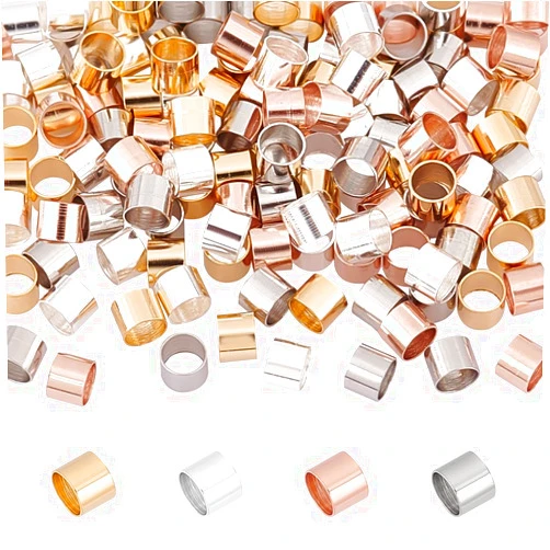 PH PandaHall 120pcs 304 Stainless Steel Crimp Beads, 4 Colors Tube Spacer Beads End Stopper Beads Crimp Tube Beads Jewelry Crimping Beads for DIY Jewelry Bracelet Necklace Making Finding, Hole: 2mm
