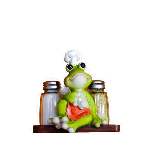 Generic Vintage Frog Chef Salt and Pepper Shaker Set - Fun Resin Decorative Statue with Glass Spice Jars for Kitchen and Dining Table - Great Gift for Holidays and Special Occasions