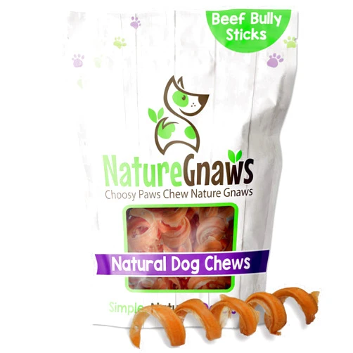 Nature Gnaws Bully Stick Springs for Dogs - Premium Natural Beef Dental Bones - Long Lasting Curly Dog Chew Treats for Aggressive Chewers - Rawhide Free 6 Count (Pack of 1)