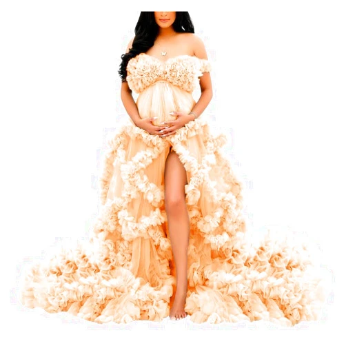 ZQSEP Puffy Tulle Robe for Maternity Photoshoot Ruffles V Neck Illusion Bridal Lingerie Bathgown Baby Shower Dress